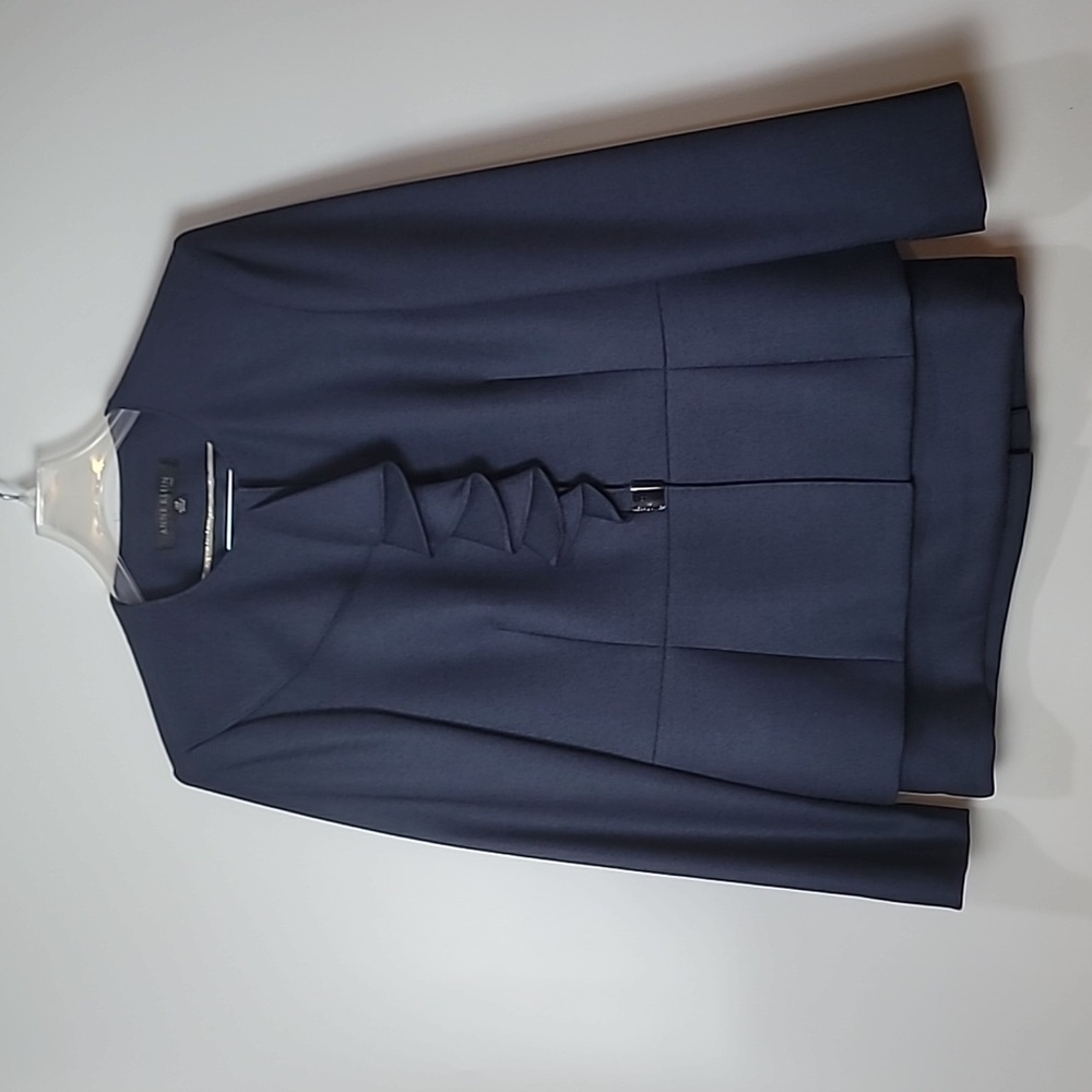 ANNE KLEIN SKIRT & JACKET BLUE SUIT w/LAYERED RUFFLE NECKLINE w/suit bag - Picture 6 of 17